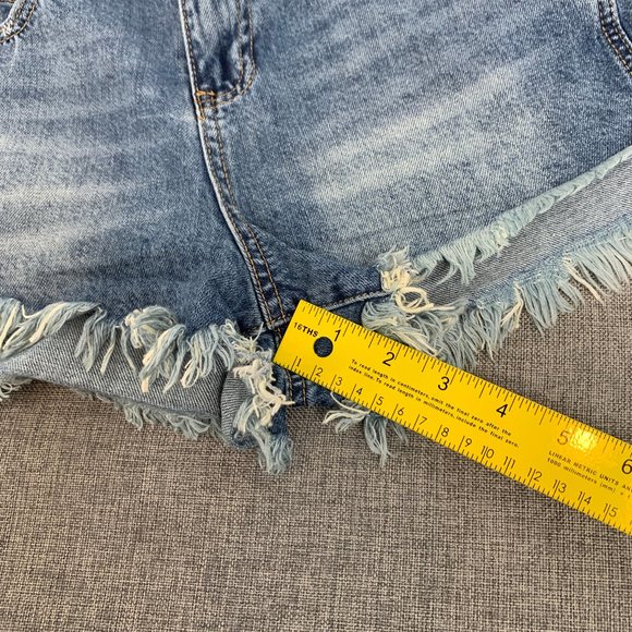 Vanilla Star Festival Short Jean Shorts 100% Cotton W/ Fringe‎ Distressed Size 7 - Picture 6 of 12